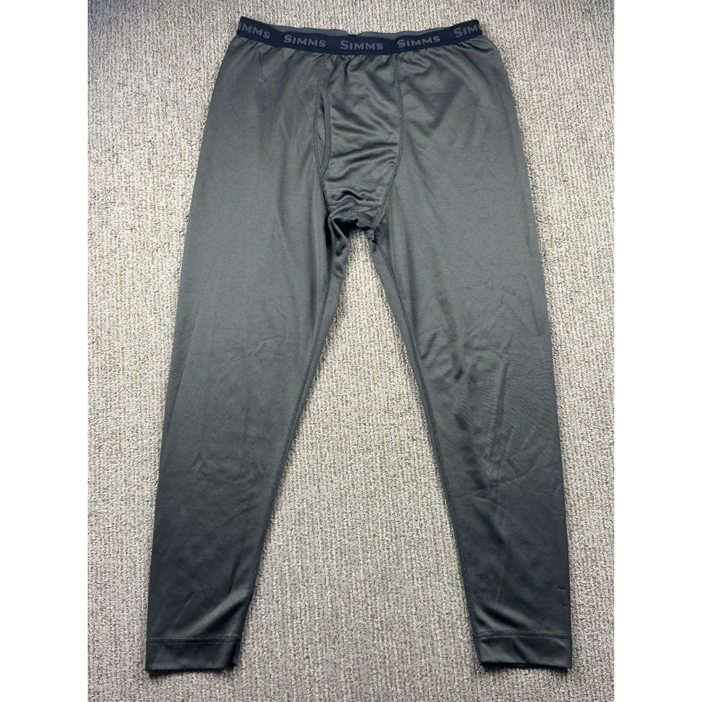 Simms Mens XL Baselayer Bottom Pant Polyester Fishing Outdoor Green Grey
